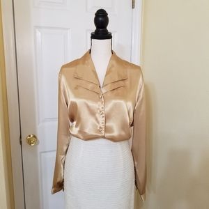 Vintage Honey Yellow Poly-Satin Blouse 14/16W Long Sleeve Button Down
